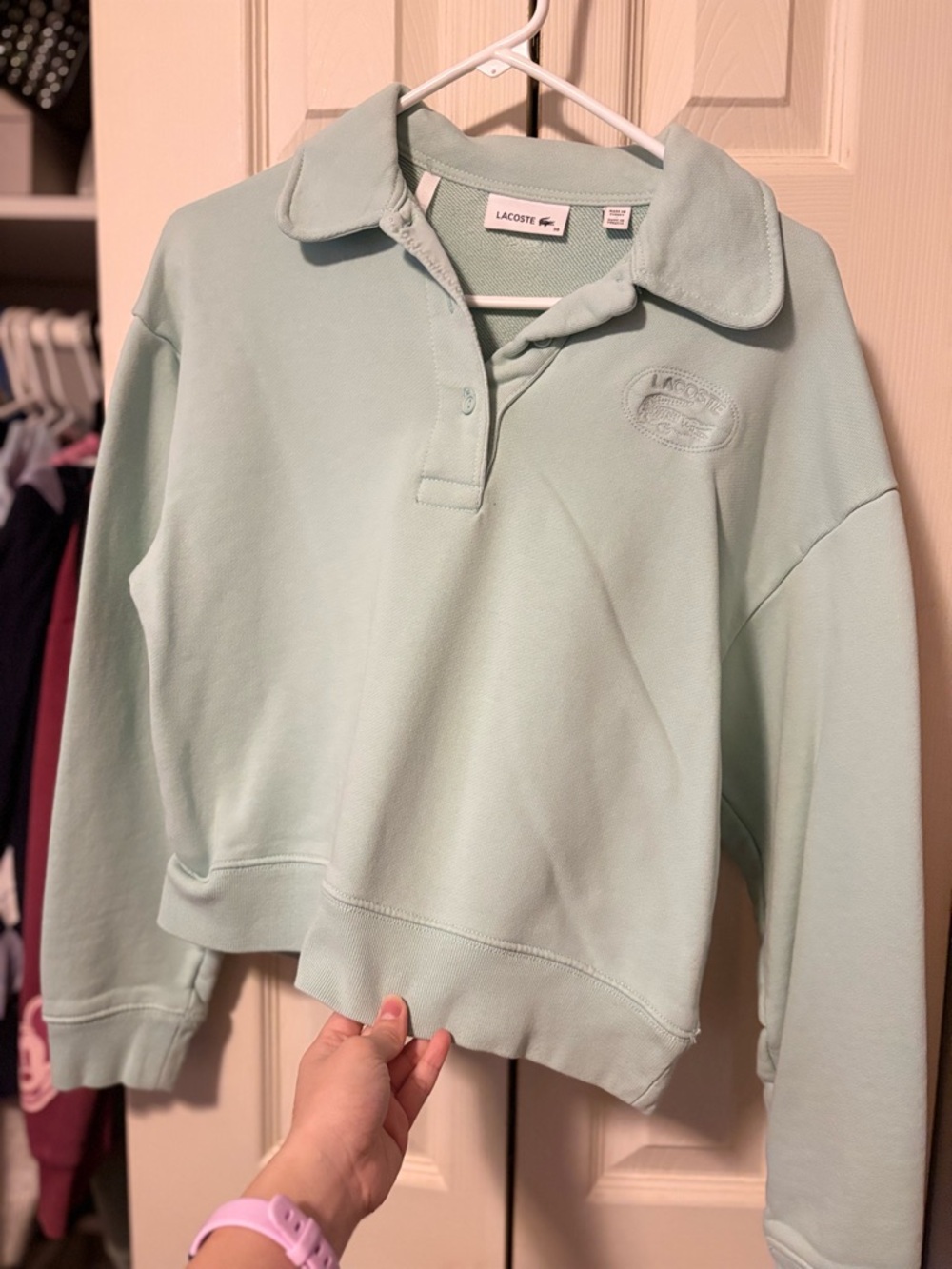 Lacoste Mint Green Cropped Polo-Style Sweatshirt